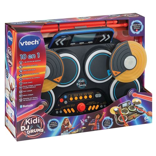 VTech Kidi DJ Drums Batterie Électronique Enfant avec Pads Lumineux Cymbales Baguettes Bluetooth Prise Jack pour Casque Apprentissages et Jeux Cadeau Enfant Dès Contenu en Français - vue 3