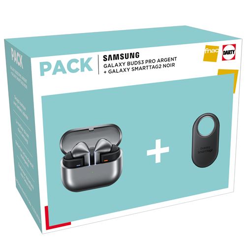 Pack Ecouteurs Sans Fil Samsung Galaxy Buds3 Pro Bluetooth Avec Réduction Active Du Bruit Argent + Smarttag2 Noir