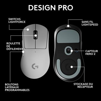 Souris gaming sans fil Logitech G PRO X SUPERLIGHT 2 DEX Lightspeed Blanc