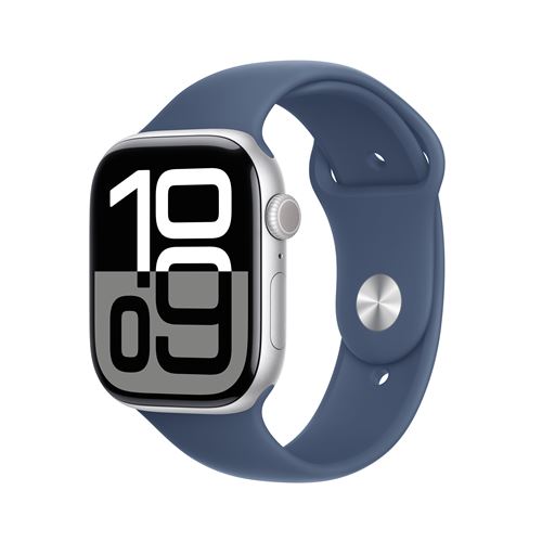 Apple Watch Series 10 GPS + Cellular 46mm Boîtier en Aluminium Argent avec Bracelet Sport Denim M/L