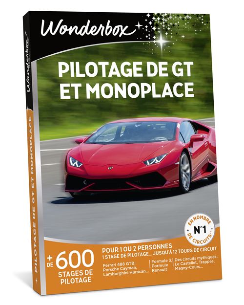 Coffret cadeau Wonderbox Pilotage de GT et Monoplace pour 1 ou 2 personnes