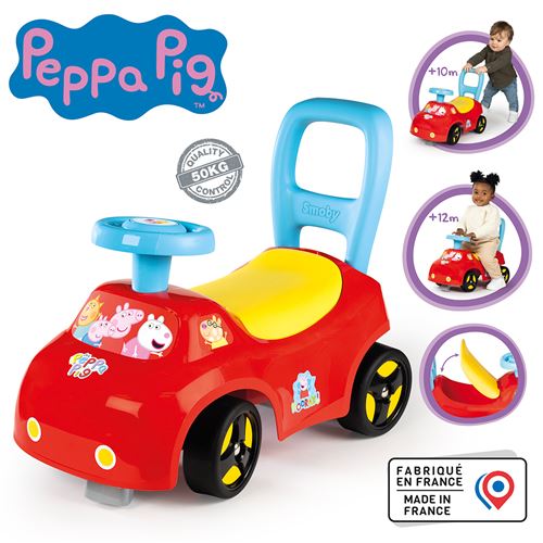 Smoby Porteur auto enfant 2 en 1 Peppa Pig Coffre sous la selle Dès Fabrication française