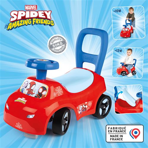 Smoby Porteur auto enfant 2 en 1 Spidey Coffre sous la selle Dès Fabrication française