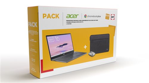 Pack Chromebook Acer Plus 515 Cb515-2Ht-349N 15,6" Intel® Core™ I3 8 Go Ram 512 Go Ssd Tactile Gris Métalisé + Housse + Souris Optique Sans Fil