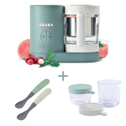 Robot préparation bébé avec 2 portions et 2 cuillères Béaba Babycook Néo Vert