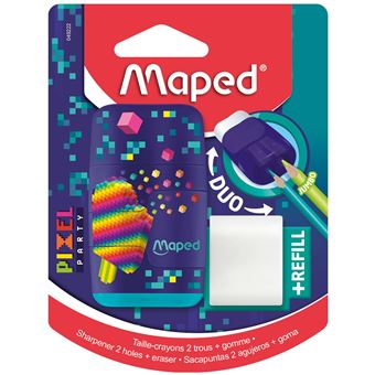 Taille-crayons Maped Tissé + Clean - 2 Trous, Capuchon Protection, Couleur Aléatoire (bleu/vert/rose)