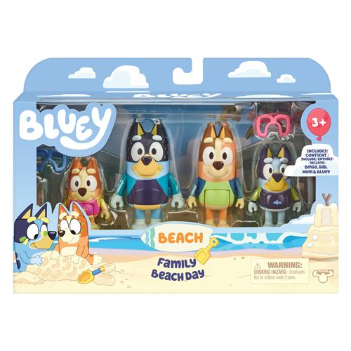 Pack 4 Figurines Bluey La famille à la plage
