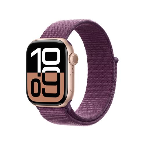 Apple Watch Series 10 GPS + Cellular 42mm Boîtier en Aluminium Rose Gold avec Boucle Sport Prune