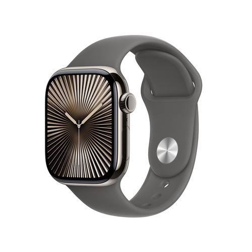 Apple Watch Series 10 GPS + Cellular 42mm Boîtier en Titane Naturel avec Bracelet Sport Gris Minéral S/M