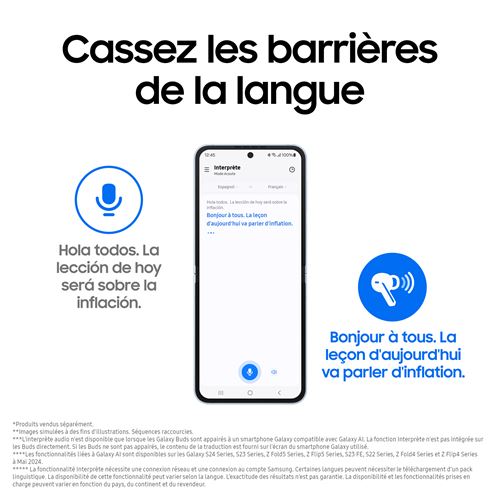 Samsung Galaxy Buds2 Pro écouteurs Sans Fil Blanc, Design Ergonomique, Réduction Active De Bruit Avancee Son Immersif Suppression Active De Bruit
