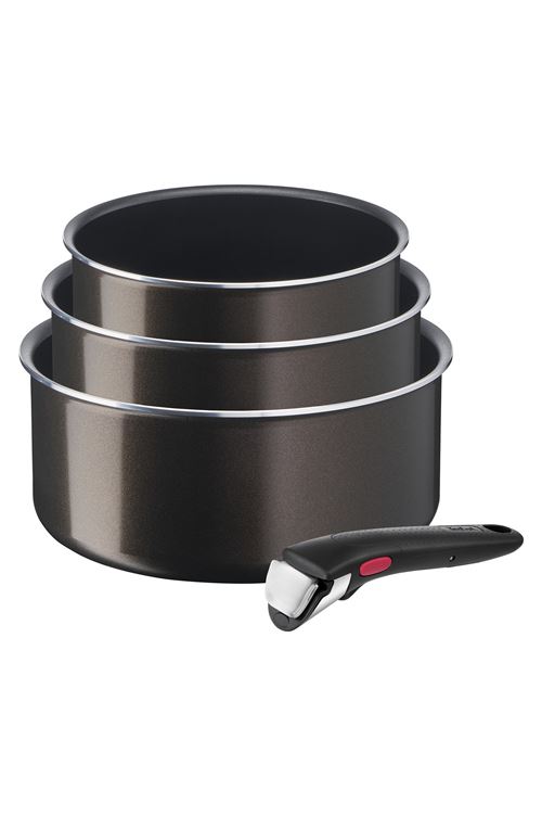 Lot De 3 Casseroles et Poignée Amovible Tefal Ingenio Easy Plus 3 Ca 16/18/20 Cm Noir
