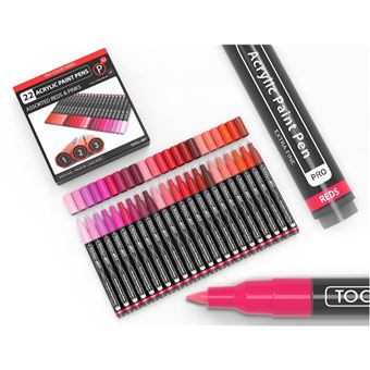 Set de 22 Marqueurs Acryliques Oz International Tooli Couleurs Rouge et Rose Effaçables 7 mm