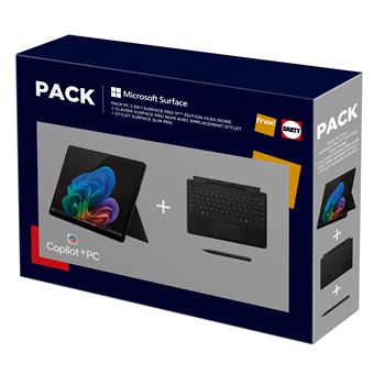 Pack PC Hybride 2 en 1 Microsoft Surface Pro 11ème Edition 13" Copilot+PC Ecran tactile Snapdragon® X Elite 16 Go RAM 512 Go SSD Noir + Clavier Surface Pro Noir avec emplacement stylet + Stylet Surface Slim Pen - 1