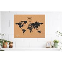 milimetrado Carte du monde liège et cadre bois Noir et marron 70x50 cm