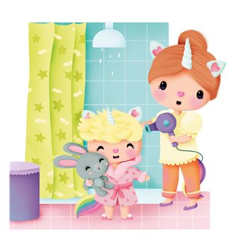 Petite licorne va se laver