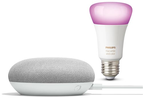 Google Nest Mini - Gen 2 - With Philips Hue White And Color Bulb E27 - Haut-Parleur Intelligent - Ieee 802.11B/G/N/Ac, Bluetooth - Craie