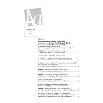 60e anniversaire du Traité de l'Élysée (1963) et mise en oeuvre du Traité d'Aix-la-Chapelle (2019)