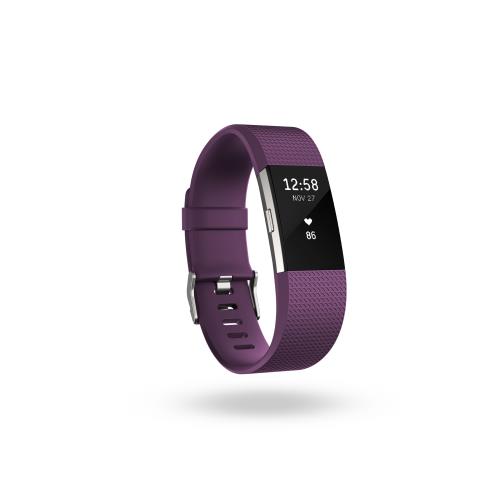 Fitbit Charge 2 - Argent - suivi d'activités avec bande - lie-de-vin - taille du bracelet : L - monochrome - Bluetooth - 35 g - argent