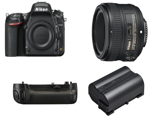 Reflex Nikon D750 WiFi Boîtier Nu + Objectif reflex AF-S FX Nikkor 50 mm f/1.8G + Poignée d'Alimentation MB-D16 + Batterie EN-EL15b