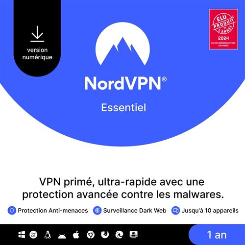 Logiciel de cybersécurité NordVPN Essentiel 1 an