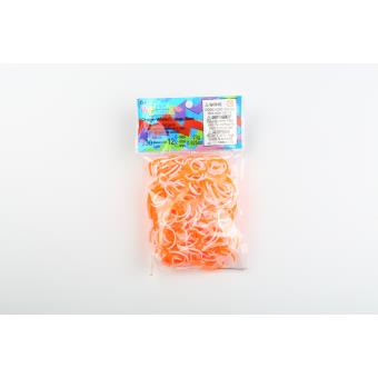 Recharge élastiques Rainbow Loom Bicolores Orange Et Blanc – Lot De 300 élastiques + 12 Fermoirs