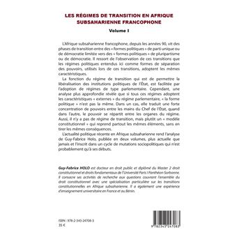 Les régimes de transition en Afrique subsaharienne francophone Volume I