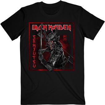 T-Shirt Noir Iron Maiden Senjutsu Cover Distressed Red