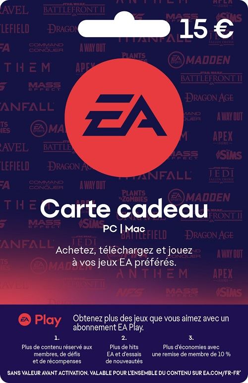 Code de téléchargement Carte Cadeau EA 15 EUR