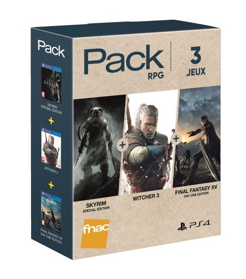 Pack Fnac 3 jeux RPG PS4 The Elder Scrolls V : Skyrim Special Edition + The Witcher 3 : Wild Hunt + Final Fantasy XV Day One Edition