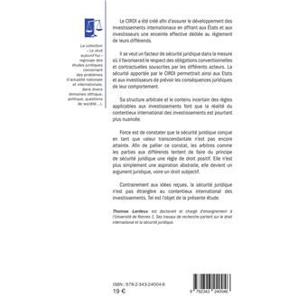 La sécurité juridique et le contentieux international des investissements