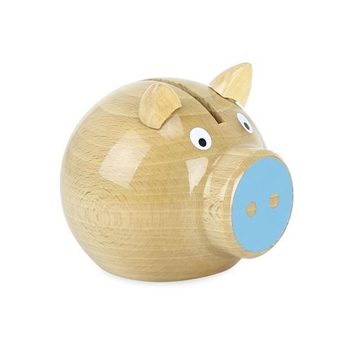 Non Communiqué Bleu Tirelire Cochon En Bois Naturel Vilac