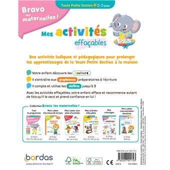 Bravo les maternelles - Mes activités effaçables - Toute Petite section