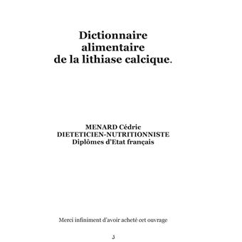 Dictionnaire alimentaire des coliques néphrétiques calciques