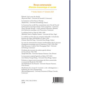 Revue camerounaise d'histoire économique et sociale 1re Année, Volume 1, 1er Semestre 2021