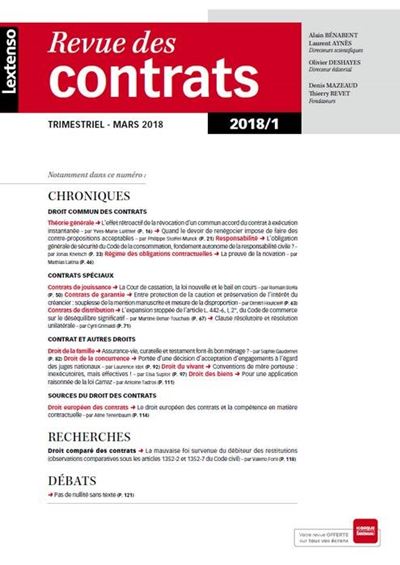 Revue des contrats n 1-2018 -  Collectif - broché