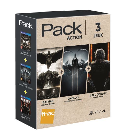 Pack Fnac 3 jeux Action 2 PS4 Call of Duty Black Ops 3 + Diablo 3 Ultimate Evil Edition + Batman Arkham Knight