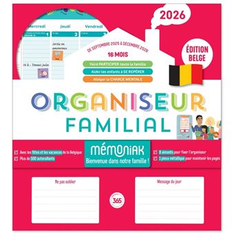 Organiseur familial Mémoniak 2026 spécial Belgique