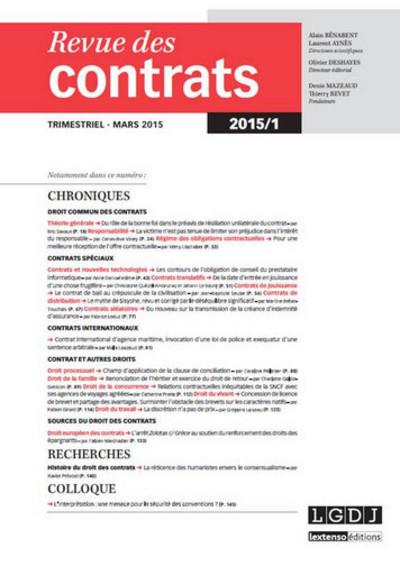Revue des contrats n 1 - 2015 -  Collectif - broché