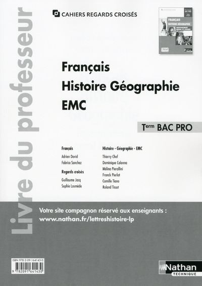Cahiers Regards Croisés Français, histoire, géographie, EMC Term Bac Pro