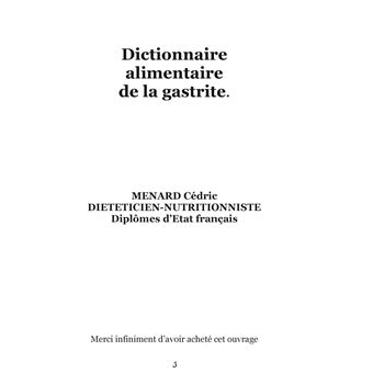 Dictionnaire alimentaire de la gastrite