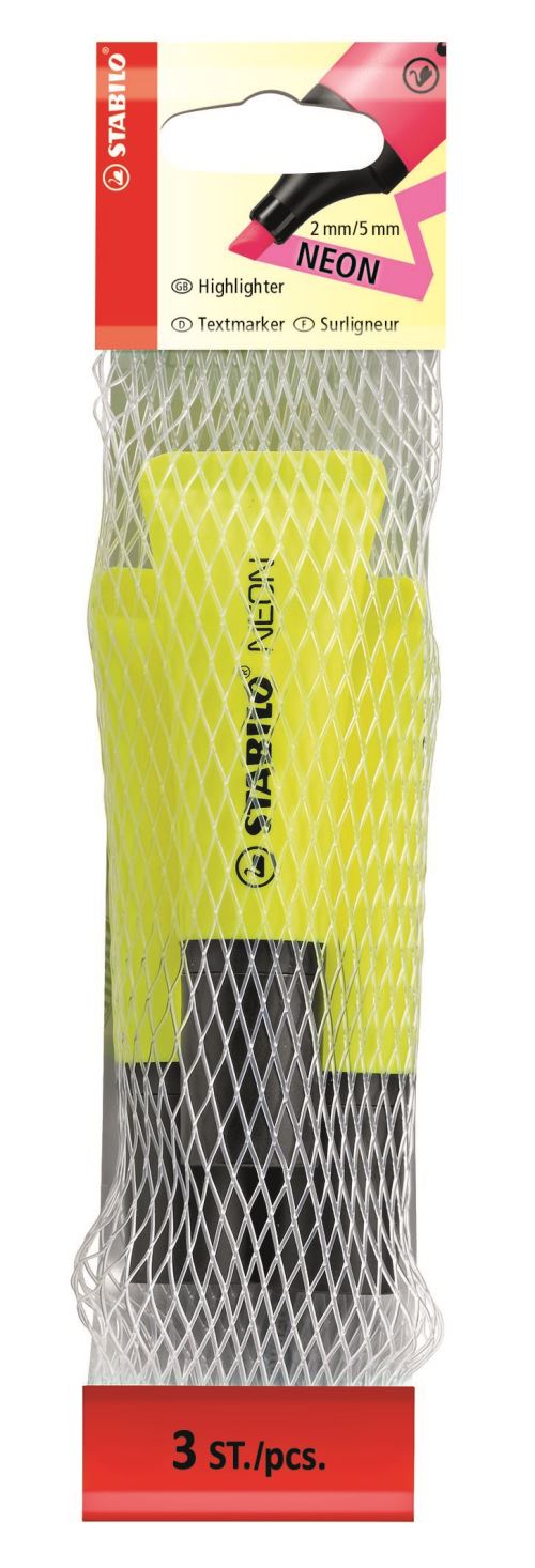 Surligneur STABILO NEON - Filet x 3 surligneurs - Jaune fluo