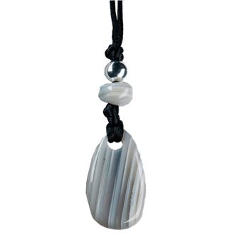 Collier Agate Rubanée Perle métallique Cordon noir