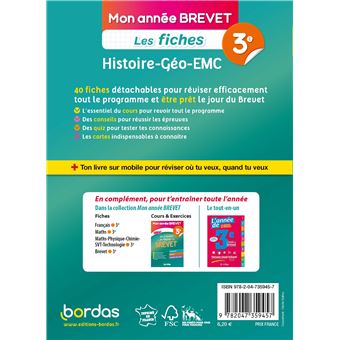 Mon Année Brevet - Les fiches Histoire Géo EMC 3e