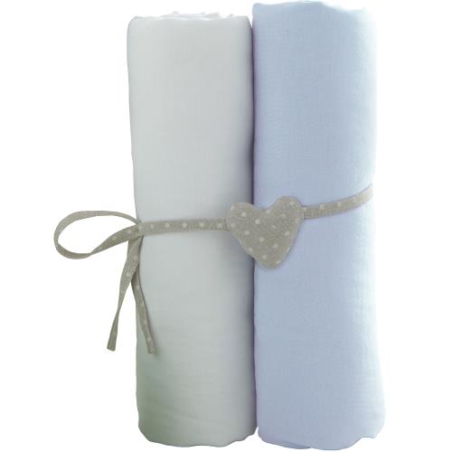 Lot de 2 draps-housses Babycalin Blanc et Bleu 70 x 140 cm