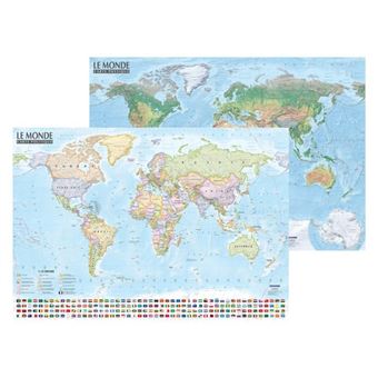 Monde : carte politique et physique 1 : 21 500 000 (carte murale/poster, avec barres alu)