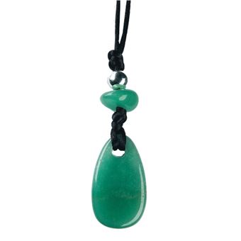Collier Aventurine Verte Perle métallique Cordon noir