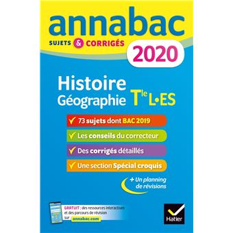 Annales Annabac 2020 Histoire-Géographie Tle L, ES