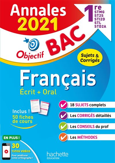 Annales Bac 2021 Français 1res STMG - STI2D - ST2S - STL - STD2A - STHR
