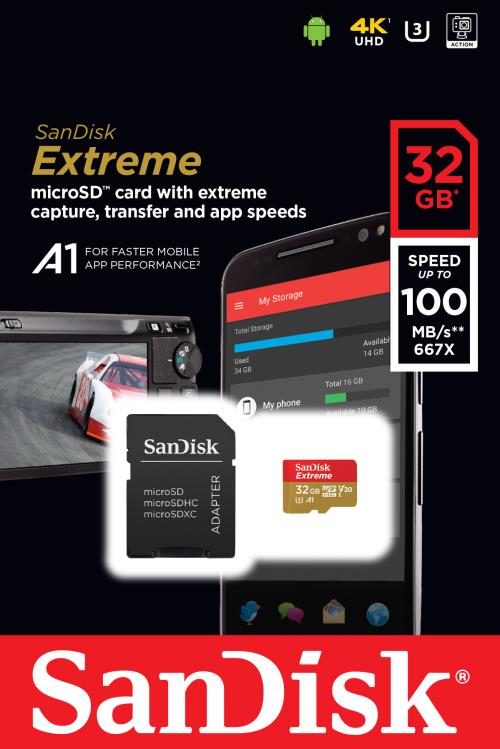 Carte Mémoire Sandisk Extreme PLUS MicroSDHC 32Go 95Mo/seconde UHS-I avec adaptateur SD