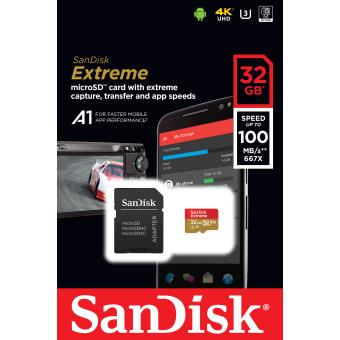 Sandisk MicroSDHC+Adaptateur Ultra Lite 32 Go 100 Mbps Mémoire Carte Noir